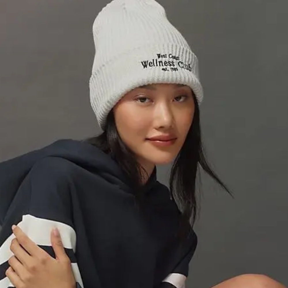 NWT DAILY PRACTICE by Anthropologie Sports Club Ribbed Beanie Hat in Grey Sporty